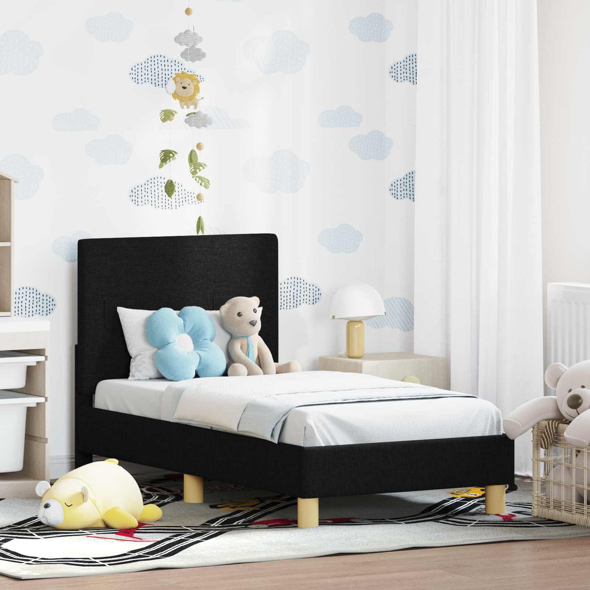 vidaXL Peuterbedframe met hoofdboard Lichtgrijs 70 x 140 cm Stof