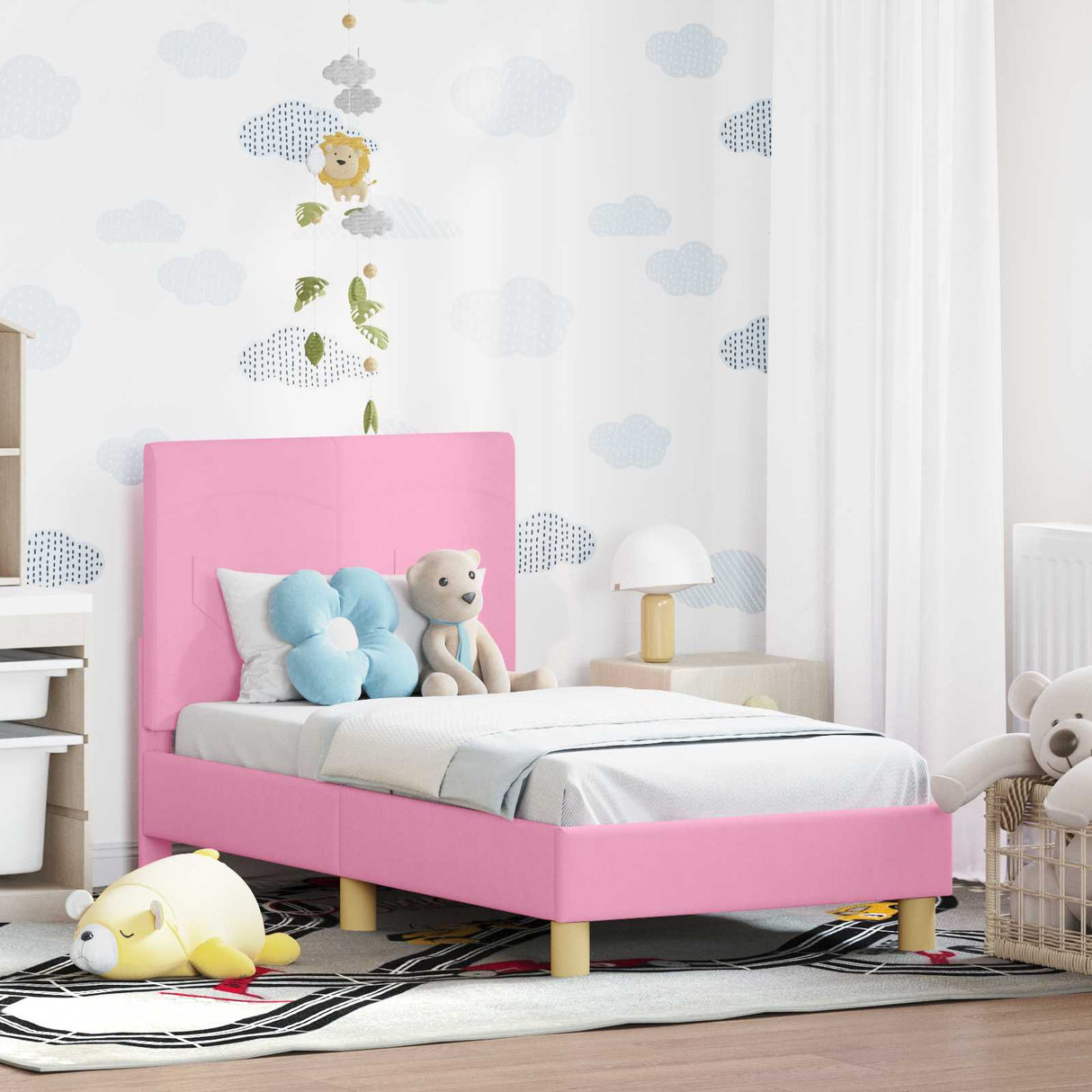 vidaXL Peuterbedframe met hoofdboard Lichtgrijs 70 x 140 cm Stof