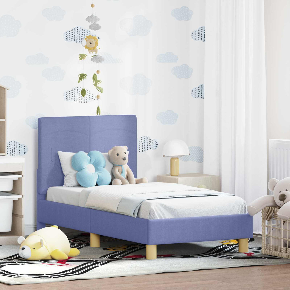 vidaXL Peuterbedframe met hoofdboard Lichtgrijs 70 x 140 cm Stof