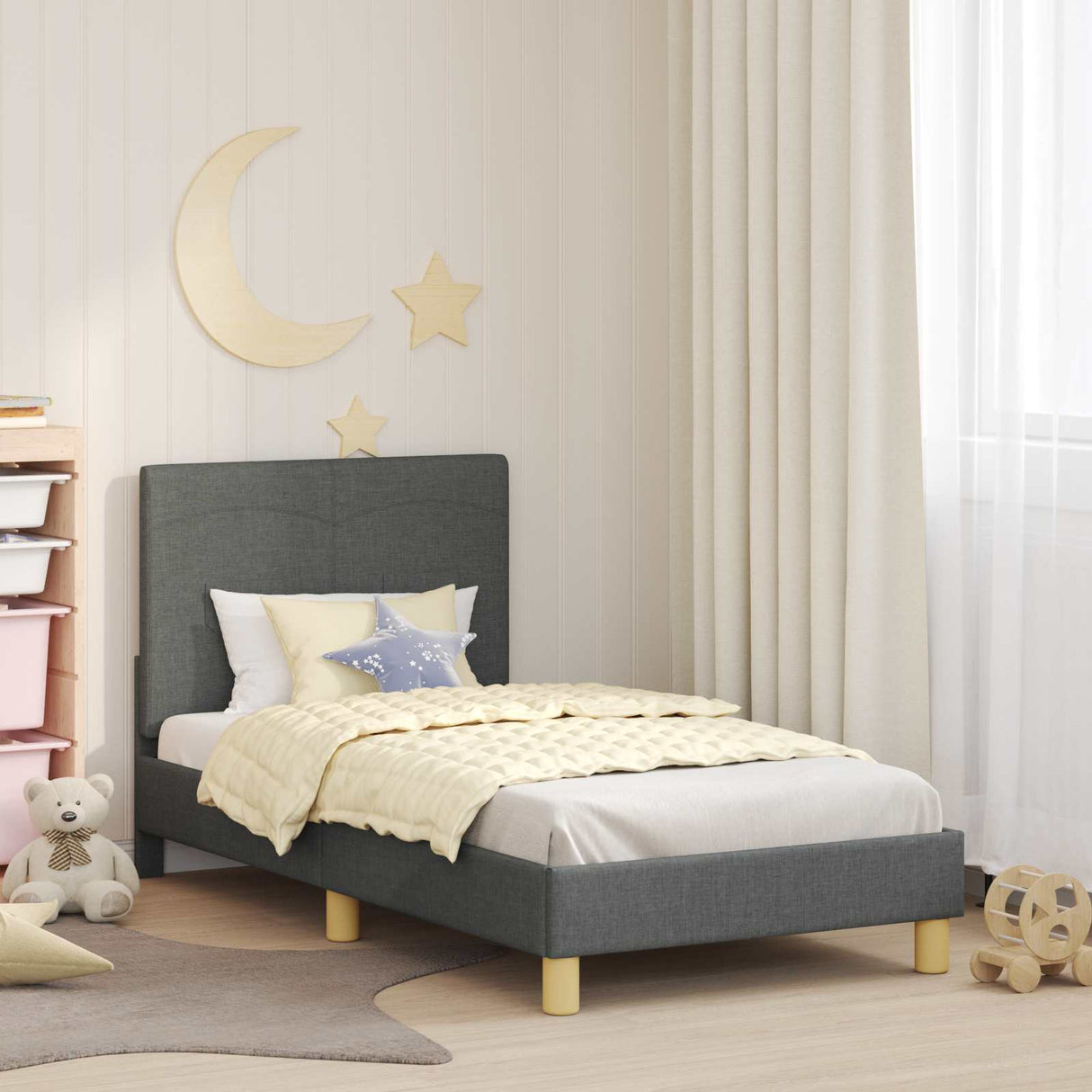 vidaXL Peuterbedframe met hoofdboard Lichtgrijs 70 x 140 cm Stof