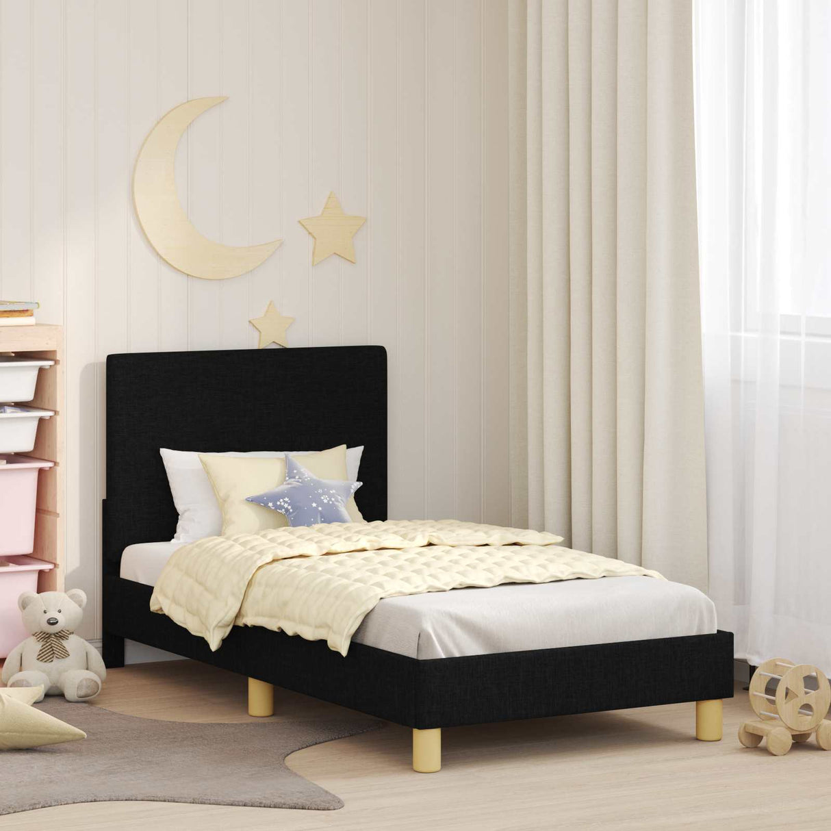 vidaXL Peuterbedframe met hoofdboard Lichtgrijs 70 x 140 cm Stof
