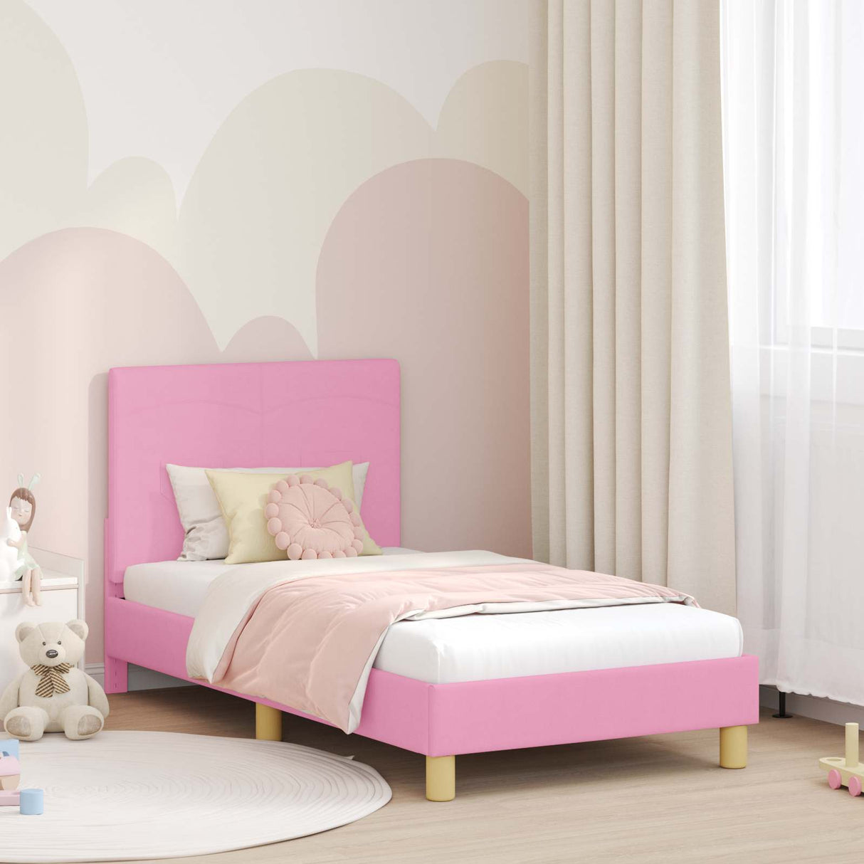 vidaXL Peuterbedframe met hoofdboard Lichtgrijs 70 x 140 cm Stof