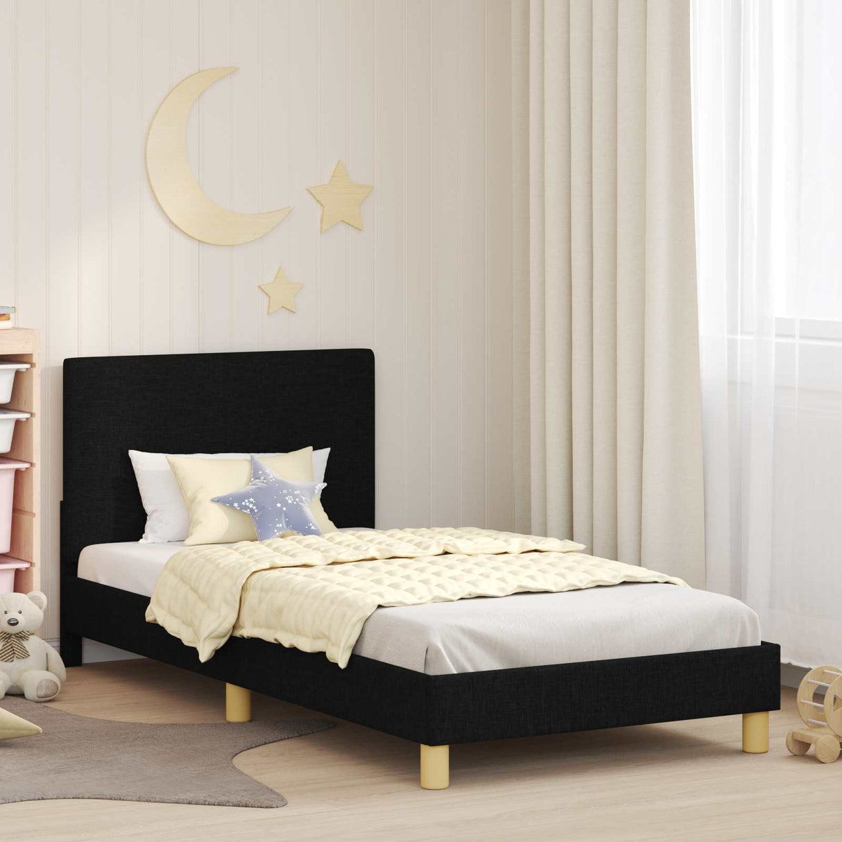 vidaXL Peuterbedframe met hoofdboard Lichtgrijs 70 x 140 cm Stof