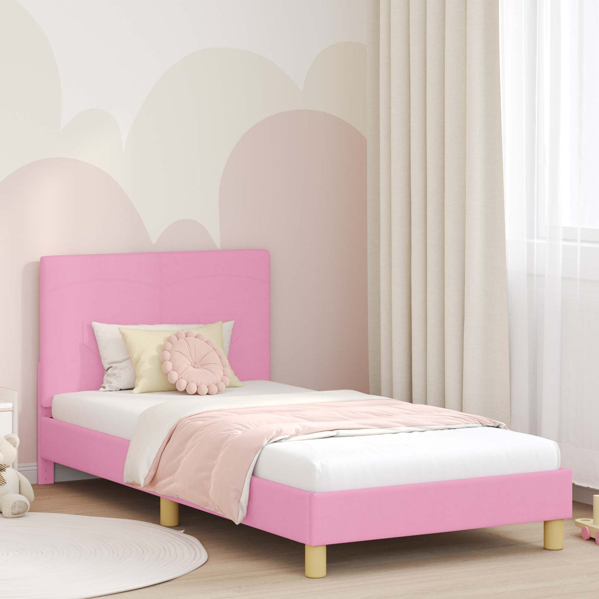 vidaXL Peuterbedframe met hoofdboard Lichtgrijs 70 x 140 cm Stof