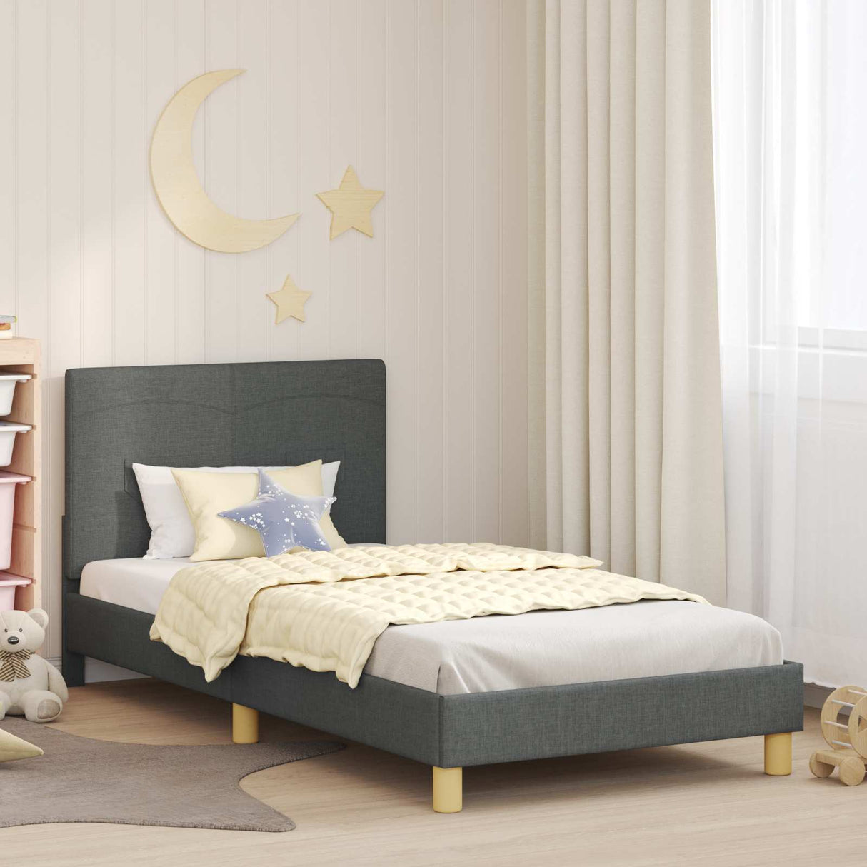 vidaXL Peuterbedframe met hoofdboard Lichtgrijs 70 x 140 cm Stof