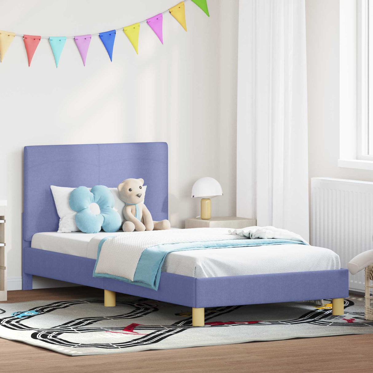vidaXL Peuterbedframe met hoofdboard Lichtgrijs 70 x 140 cm Stof