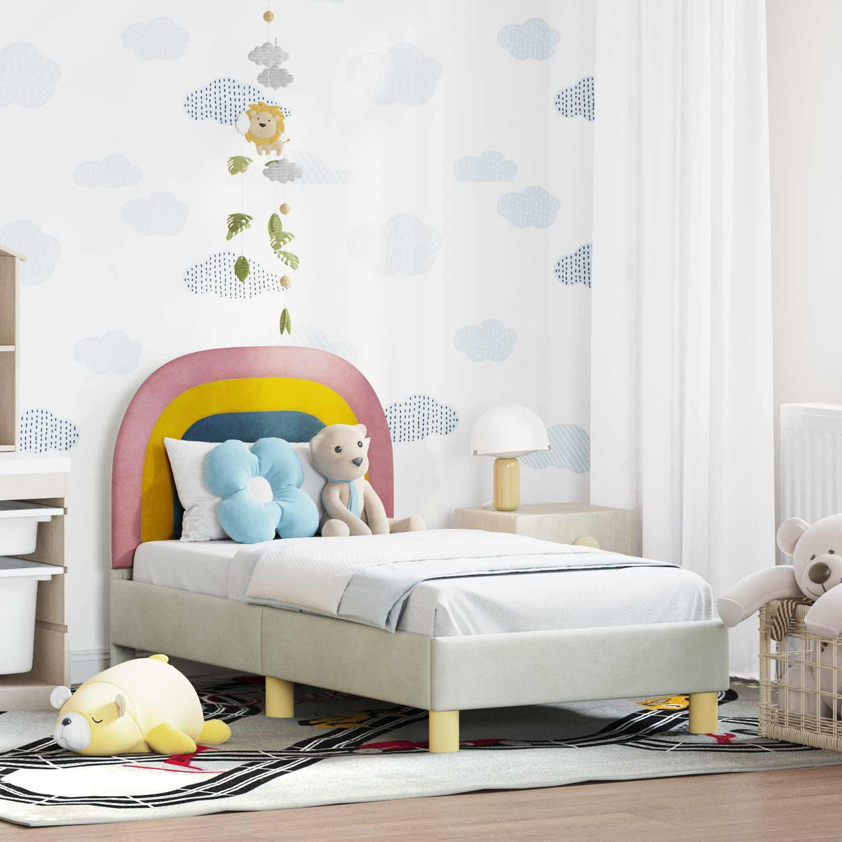 vidaXL Peuterbedframe met hoofdboard Crèmekleurig 70 x 140 cm Fluweel