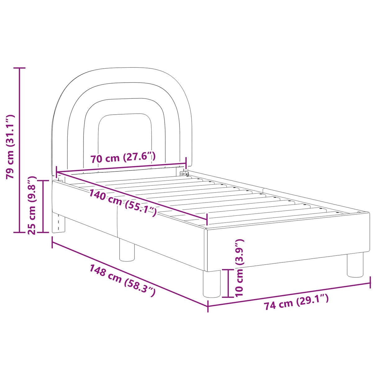 vidaXL Peuterbedframe met hoofdboard Crèmekleurig 70 x 140 cm Fluweel