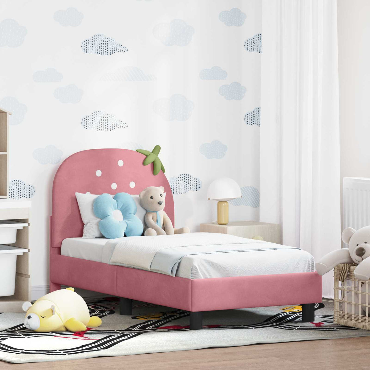 vidaXL Peuterbedframe met hoofdboard Roze 70 x 140 cm Fluweel