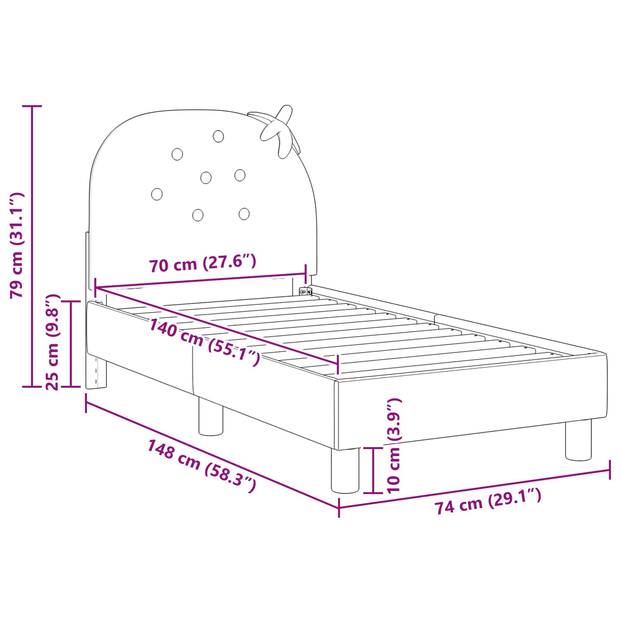 vidaXL Peuterbedframe met hoofdboard Roze 70 x 140 cm Fluweel