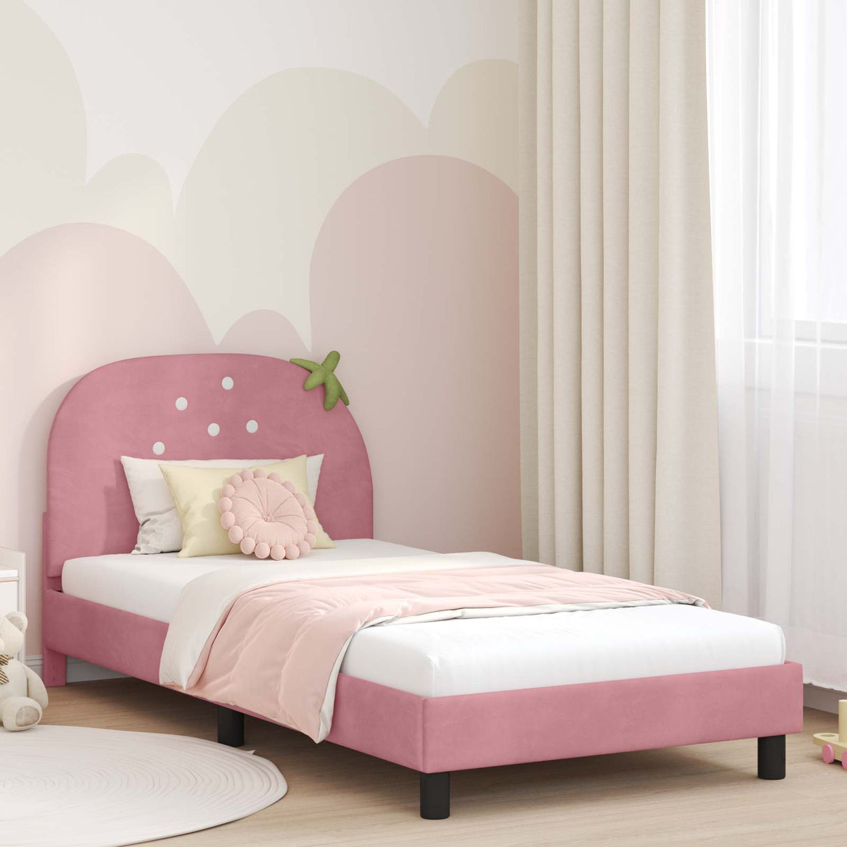 vidaXL Peuterbedframe met hoofdboard Roze 70 x 140 cm Fluweel