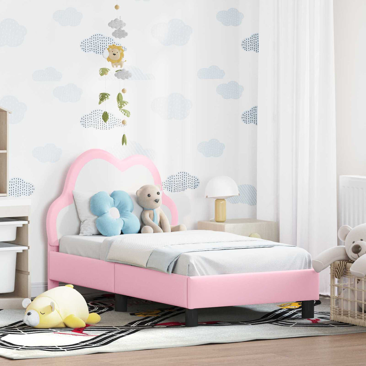 vidaXL Peuterbedframe met hoofdboard Roze 70 x 140 cm PU
