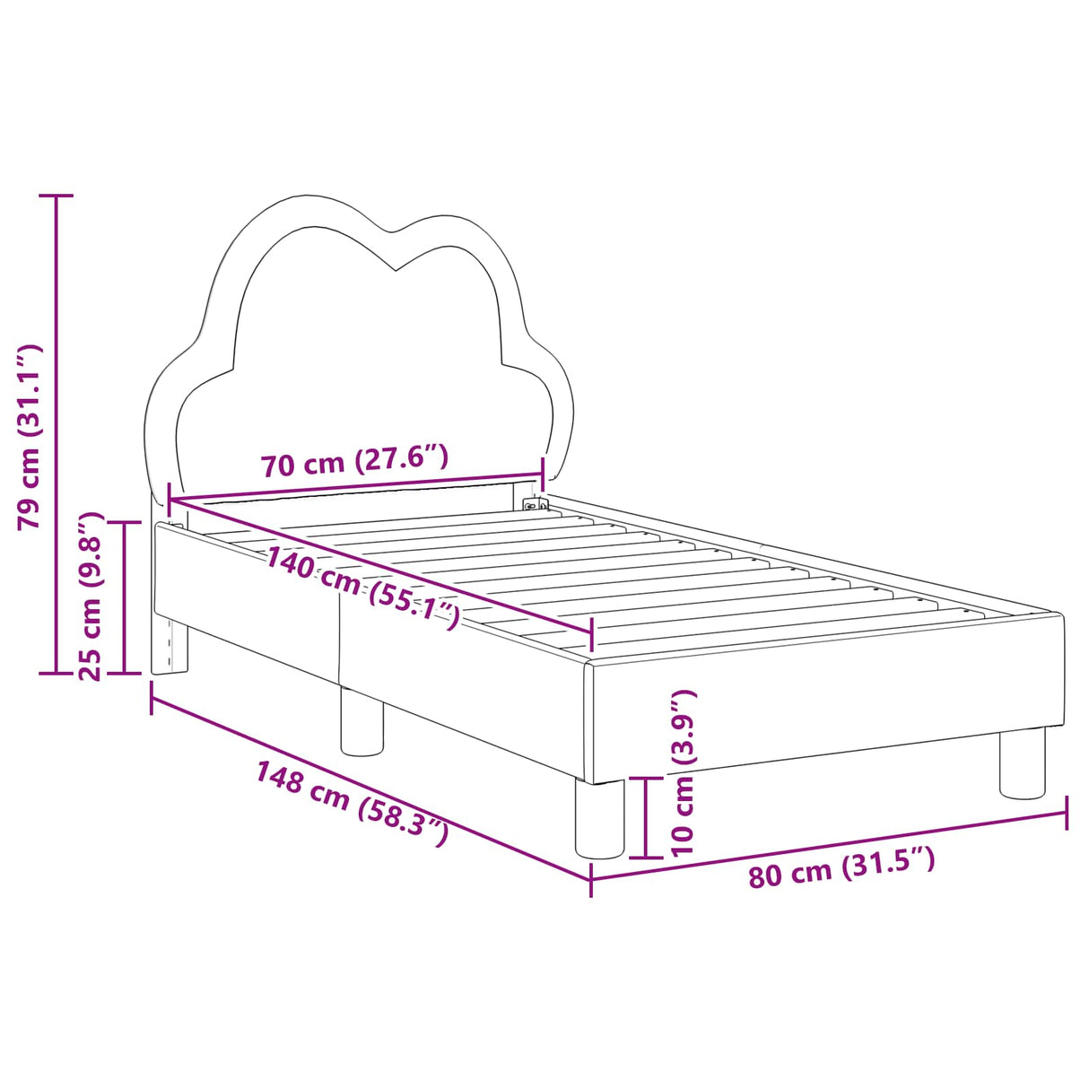 vidaXL Peuterbedframe met hoofdboard Roze 70 x 140 cm PU