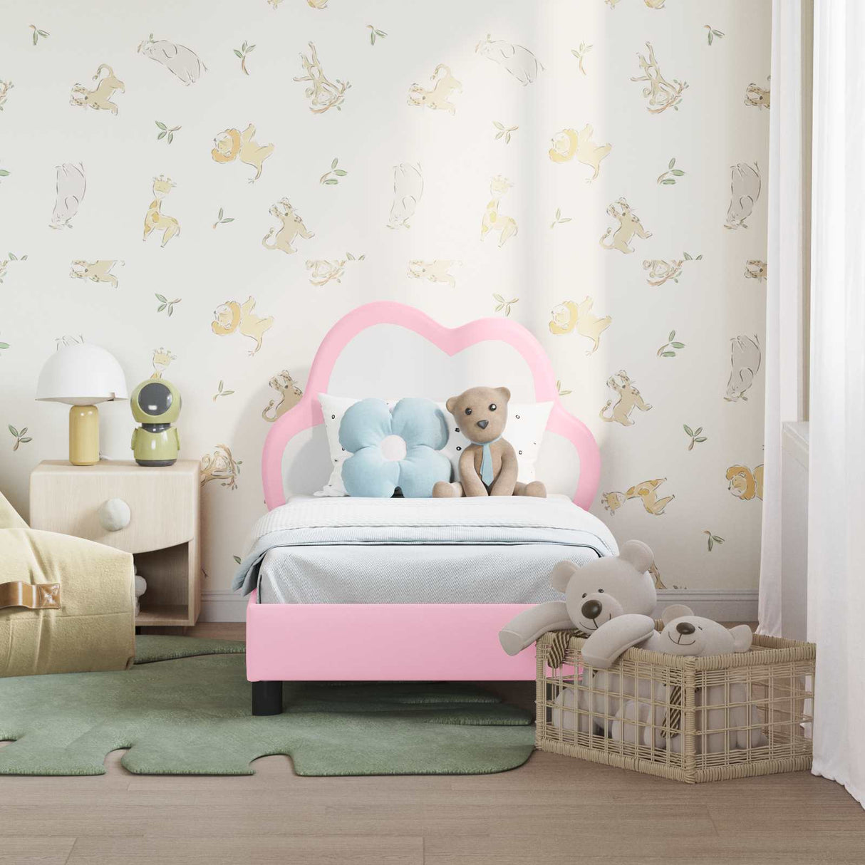 vidaXL Peuterbedframe met hoofdboard Roze 70 x 140 cm PU
