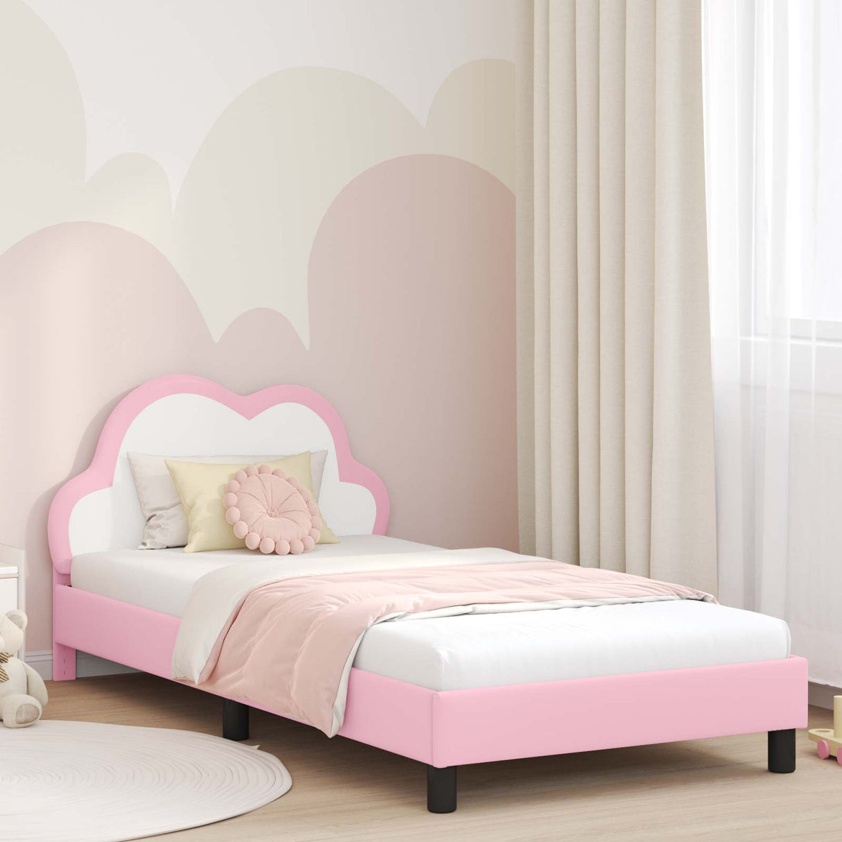 vidaXL Peuterbedframe met hoofdboard Roze 70 x 140 cm PU
