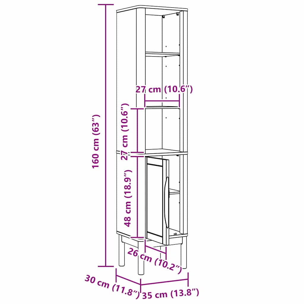 vidaXL Badkamer Hoge Kast met plank FLORO Wasbruin 35 x 30 x 160 cm