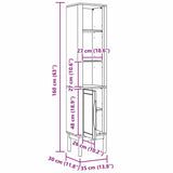 vidaXL Badkamer Hoge Kast met plank FLORO Wasbruin 35 x 30 x 160 cm