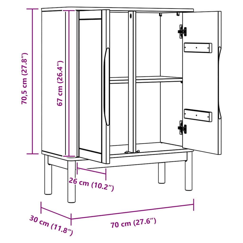 vidaXL Dressoir FLORO Wasbruin 70 x 30 x 70,5 cm Massief vurenhout