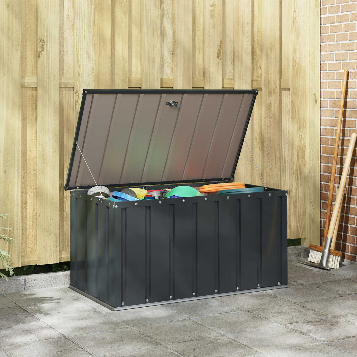 vidaXL Tuinopslagdoos Zwart 101 x 56,5 x 50 cm Staal