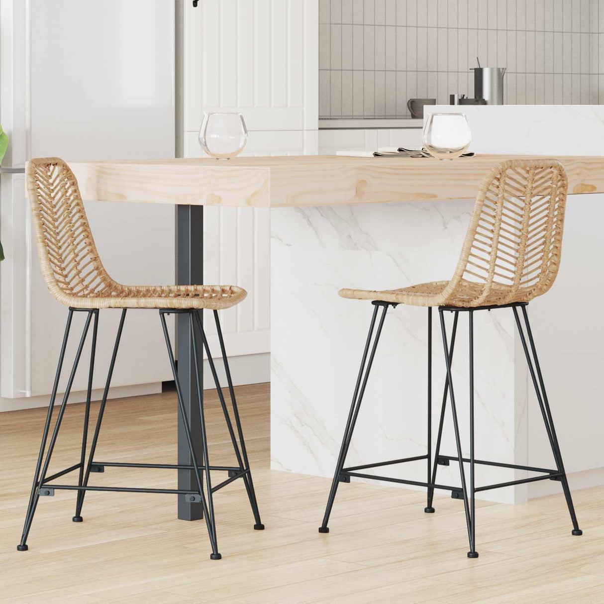 vidaXL Barkruk 2 pcs Naturel 44,5 x 54,5 x 97,5 cm Riet en Ijzer