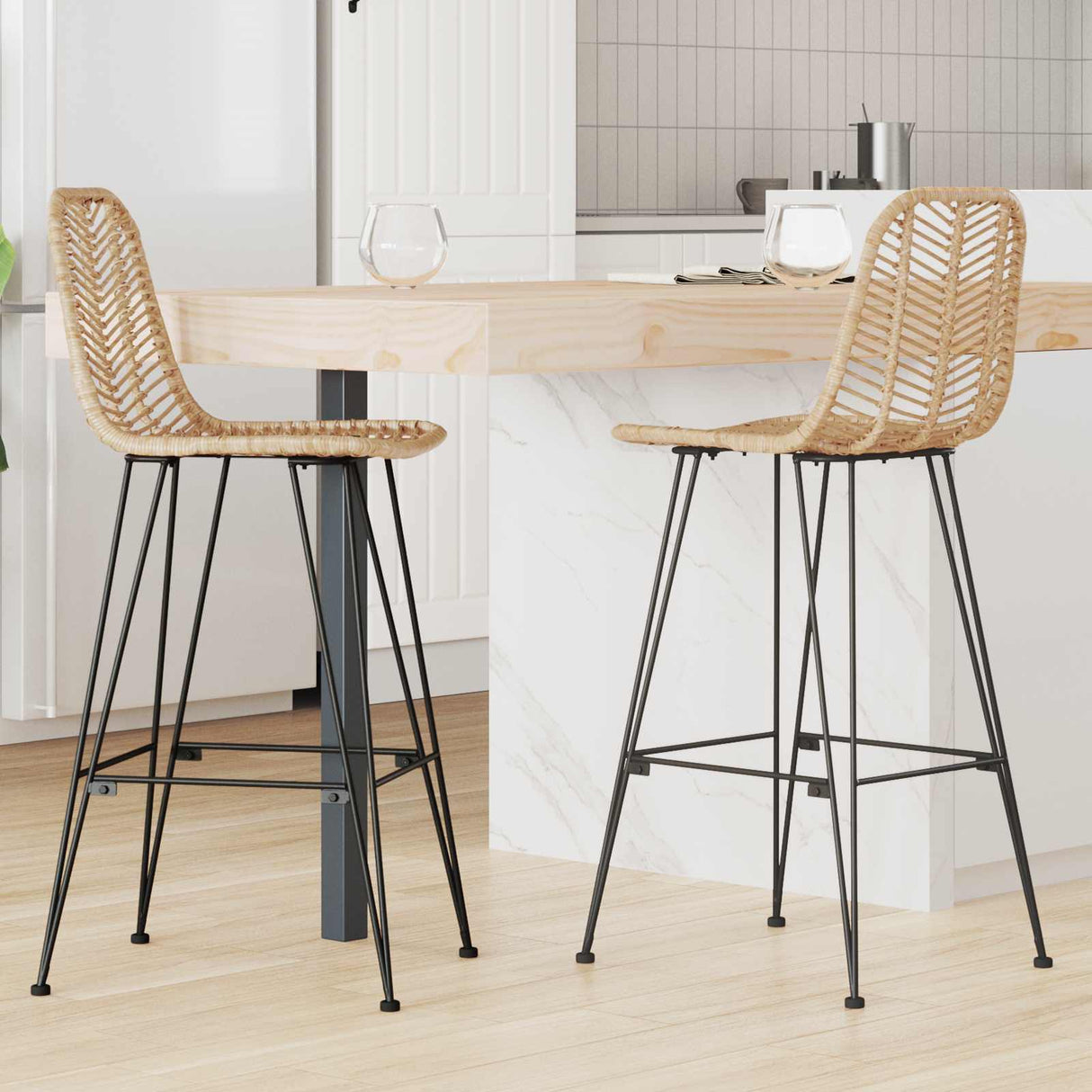 vidaXL Barkruk 2 pcs Naturel 44,5 x 54,5 x 97,5 cm Riet en Ijzer