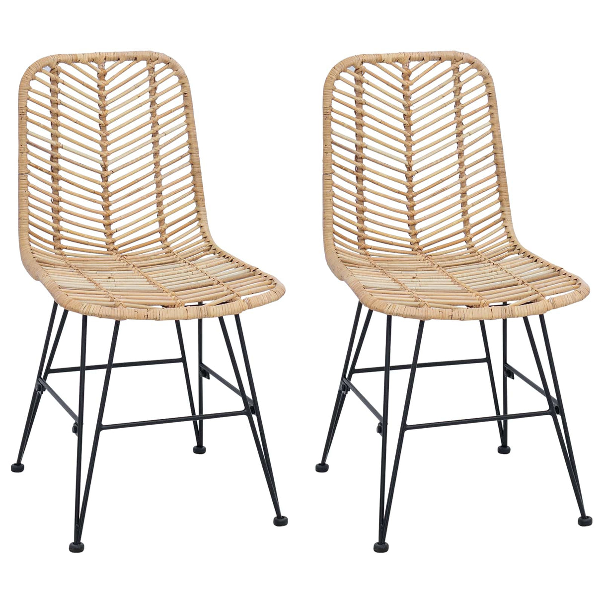 vidaXL Eetkamerstoel 2 pcs Naturel 44 x 47 x 85 cm Riet en Ijzer