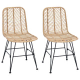 vidaXL Eetkamerstoel 2 pcs Naturel 44 x 47 x 85 cm Riet en Ijzer