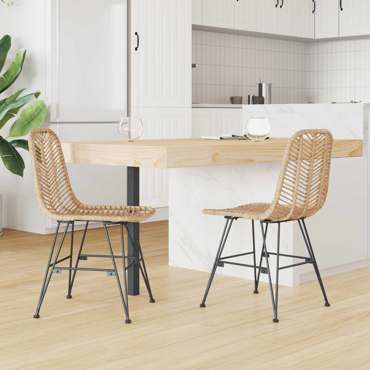 vidaXL Eetkamerstoel 2 pcs Naturel 44 x 47 x 85 cm Riet en Ijzer