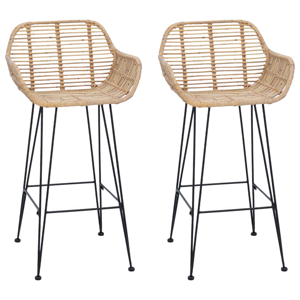 vidaXL Barkruk 2 pcs 55 x 52 x 92 cm Riet en Ijzer