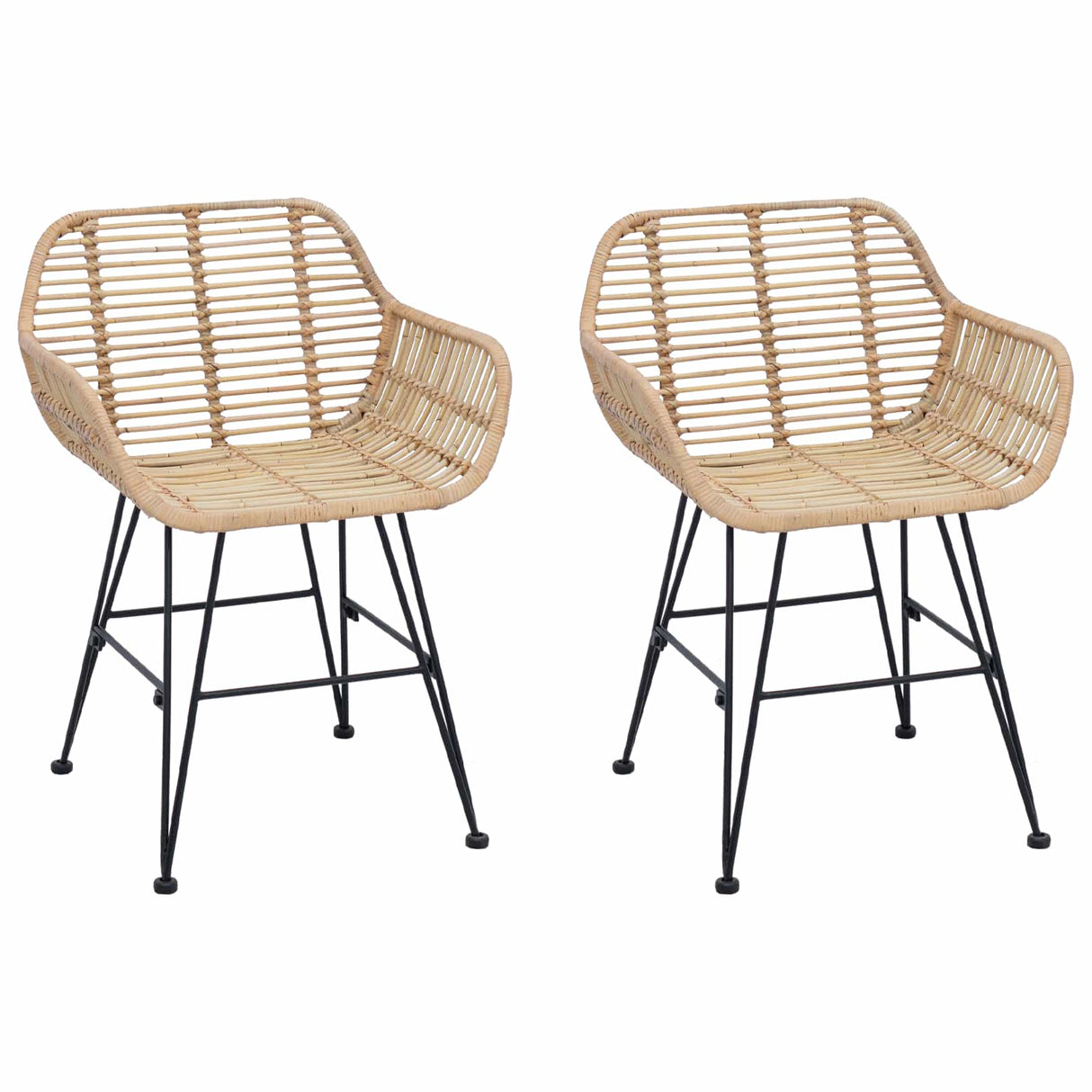 vidaXL Eetkamerstoel 2 pcs Naturel 55 x 50 x 74 cm Riet en Ijzer