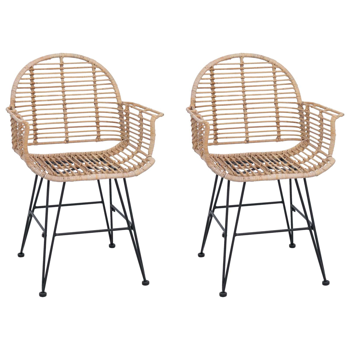 vidaXL Eetkamerstoel 2 pcs Naturel 44 x 44 x 74 cm Riet en Ijzer
