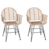 vidaXL Eetkamerstoel 2 pcs Naturel 44 x 44 x 74 cm Riet en Ijzer