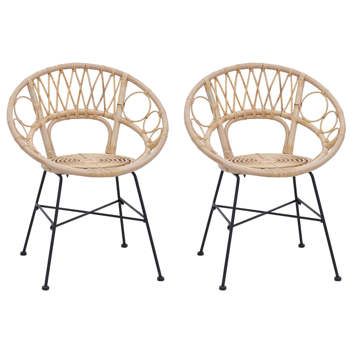 vidaXL Eetkamerstoel 2 pcs Naturel 49 x 51 x 81 cm Riet en Ijzer