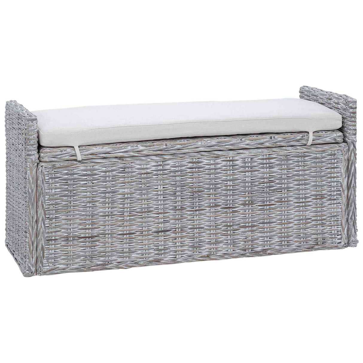 vidaXL Opslagbank met kussen Witte was 110 x 40 x 50 cm Rattan