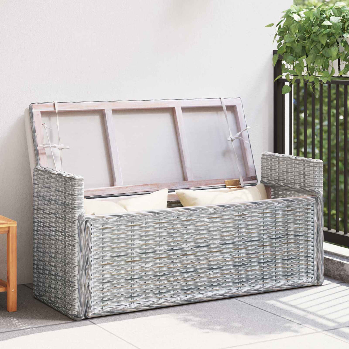 vidaXL Opslagbank met kussen Witte was 110 x 40 x 50 cm Rattan