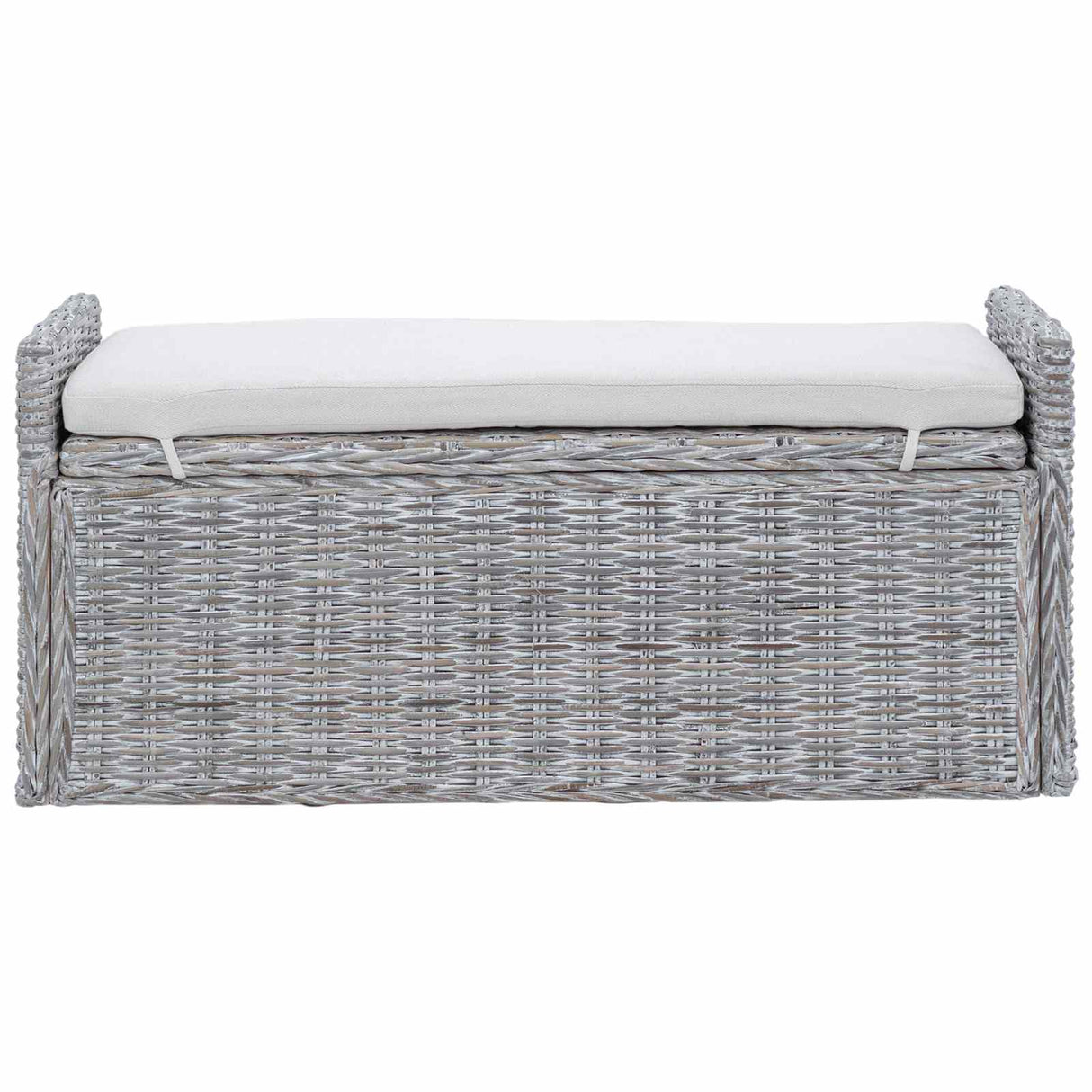 vidaXL Opslagbank met kussen Witte was 110 x 40 x 50 cm Rattan