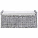 vidaXL Opslagbank met kussen Witte was 110 x 40 x 50 cm Rattan