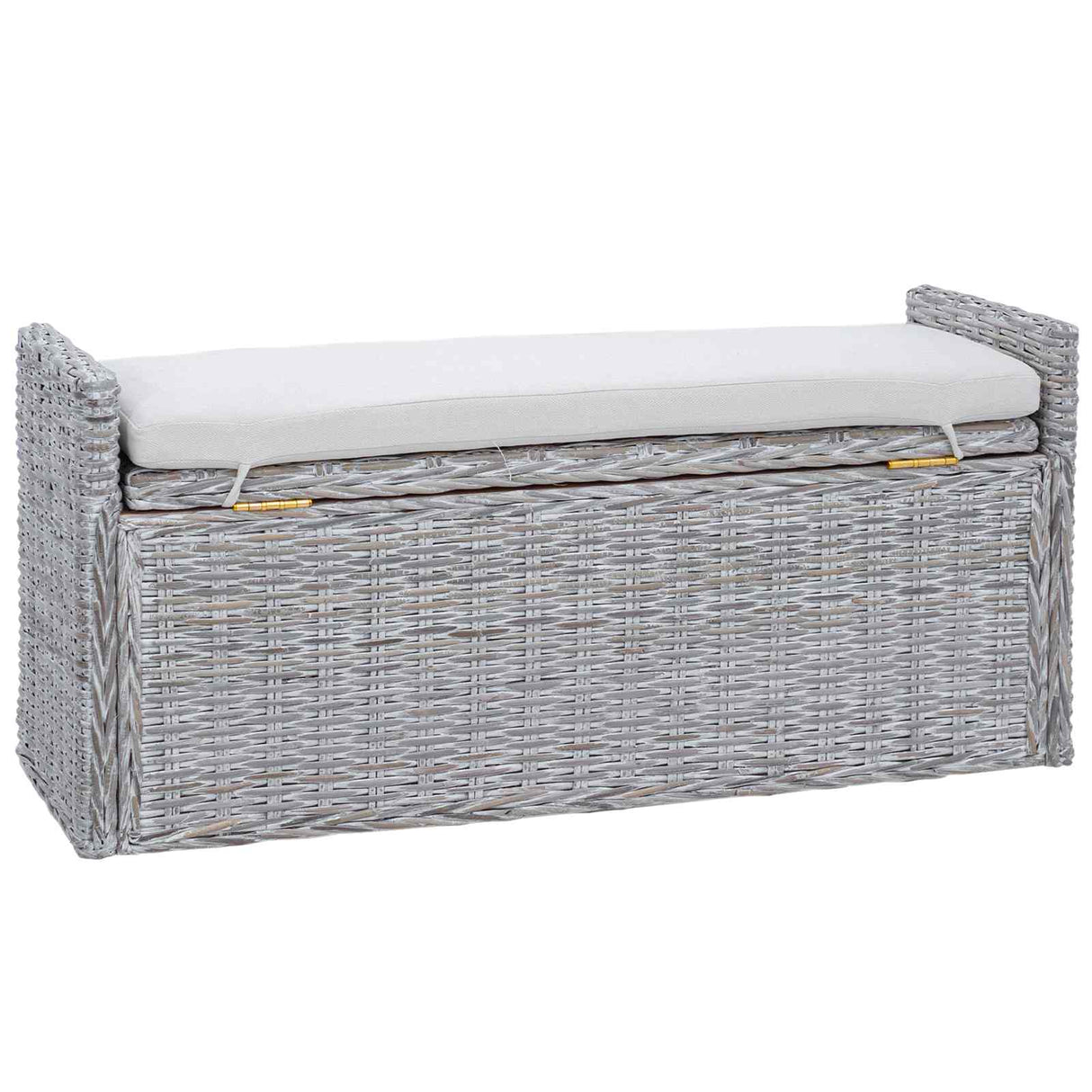 vidaXL Opslagbank met kussen Witte was 110 x 40 x 50 cm Rattan