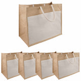 vidaXL Jute Handtassen met Pocket 5 Natuurlijk en Wit 26 x 22 x 14 cm