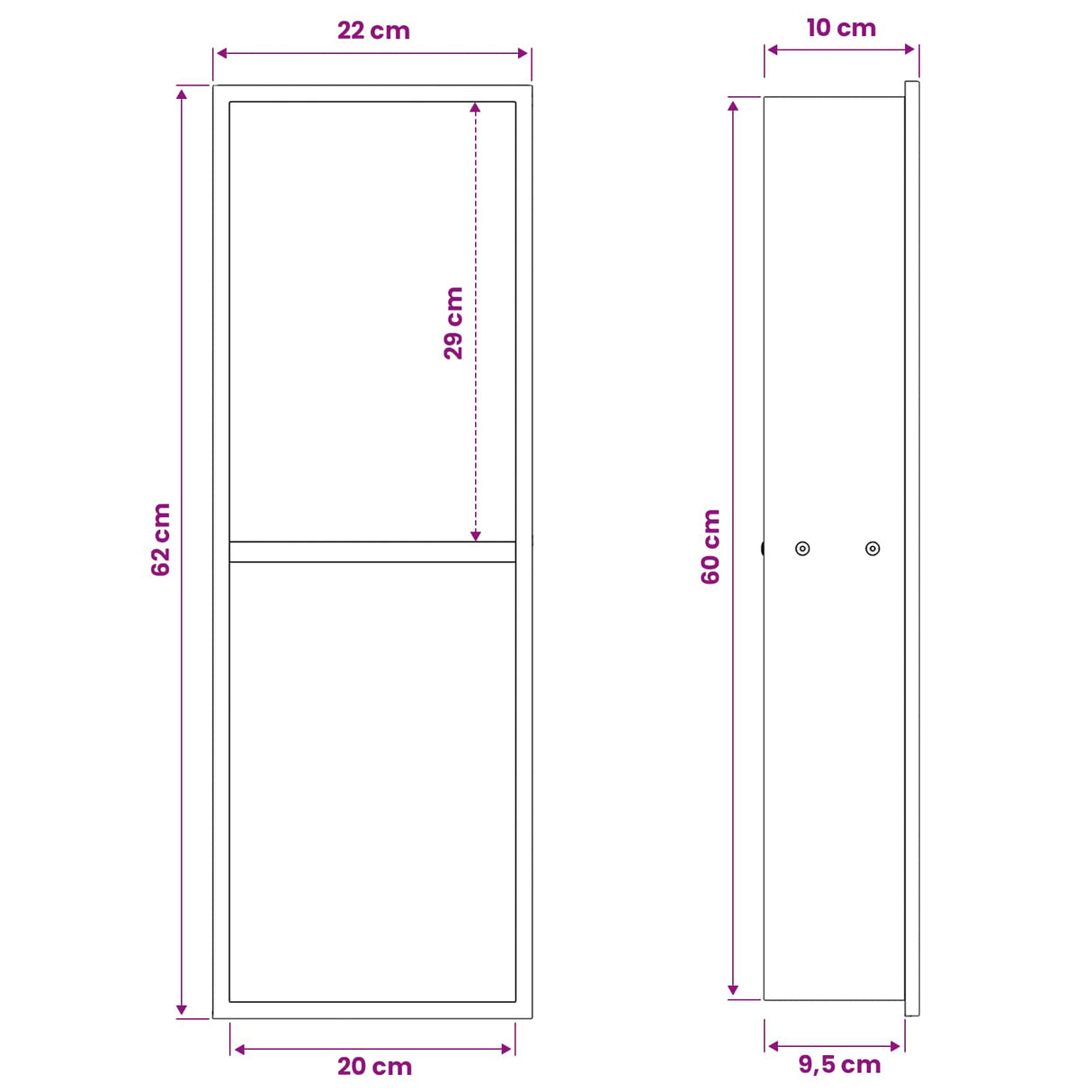 vidaXL Douche Niche Zwart 60 x 20 x 9,5 cm Roestvrij staal