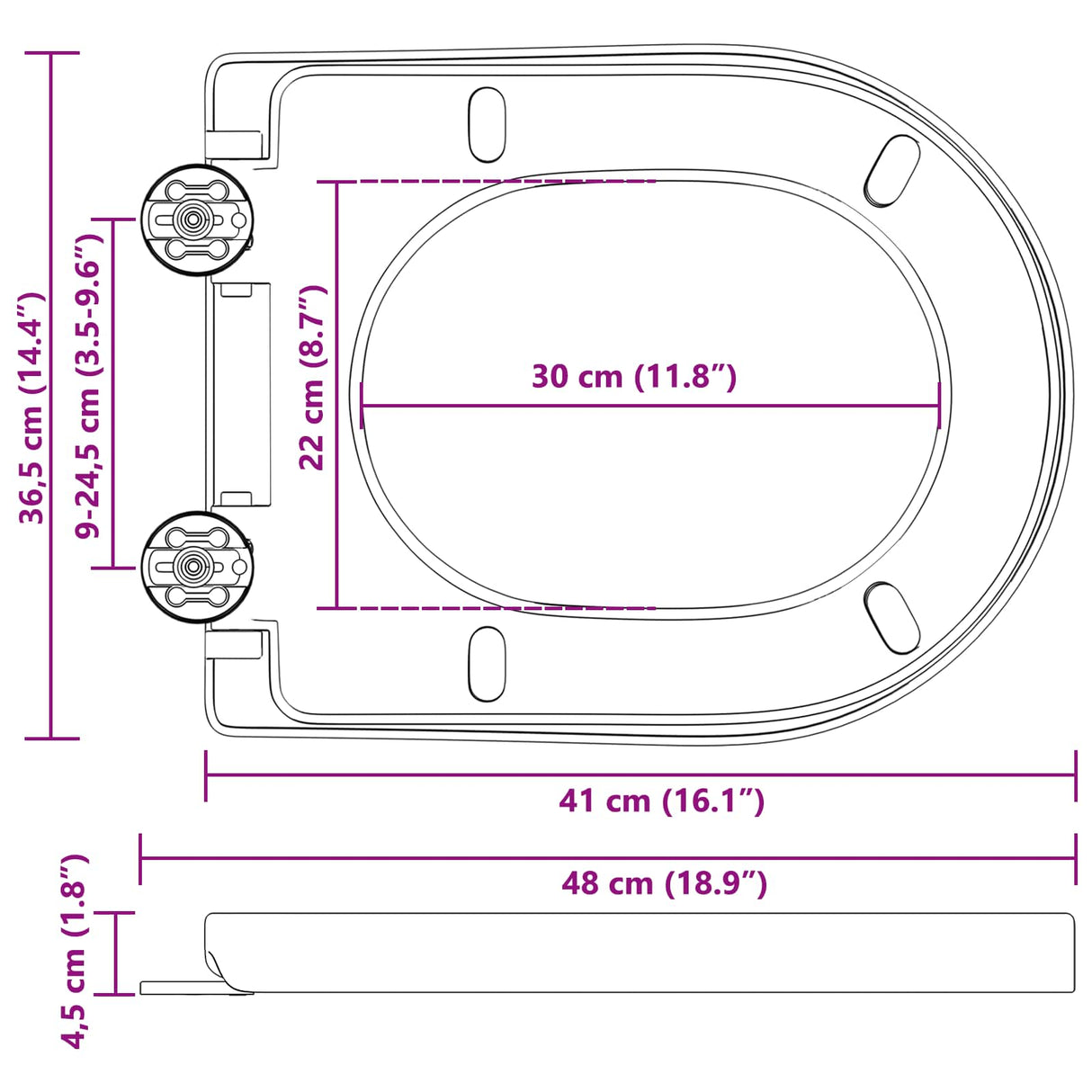 vidaXL Toilet Seat Adjustable White 48 x 36.5 x 4.5 cm Polypropylene