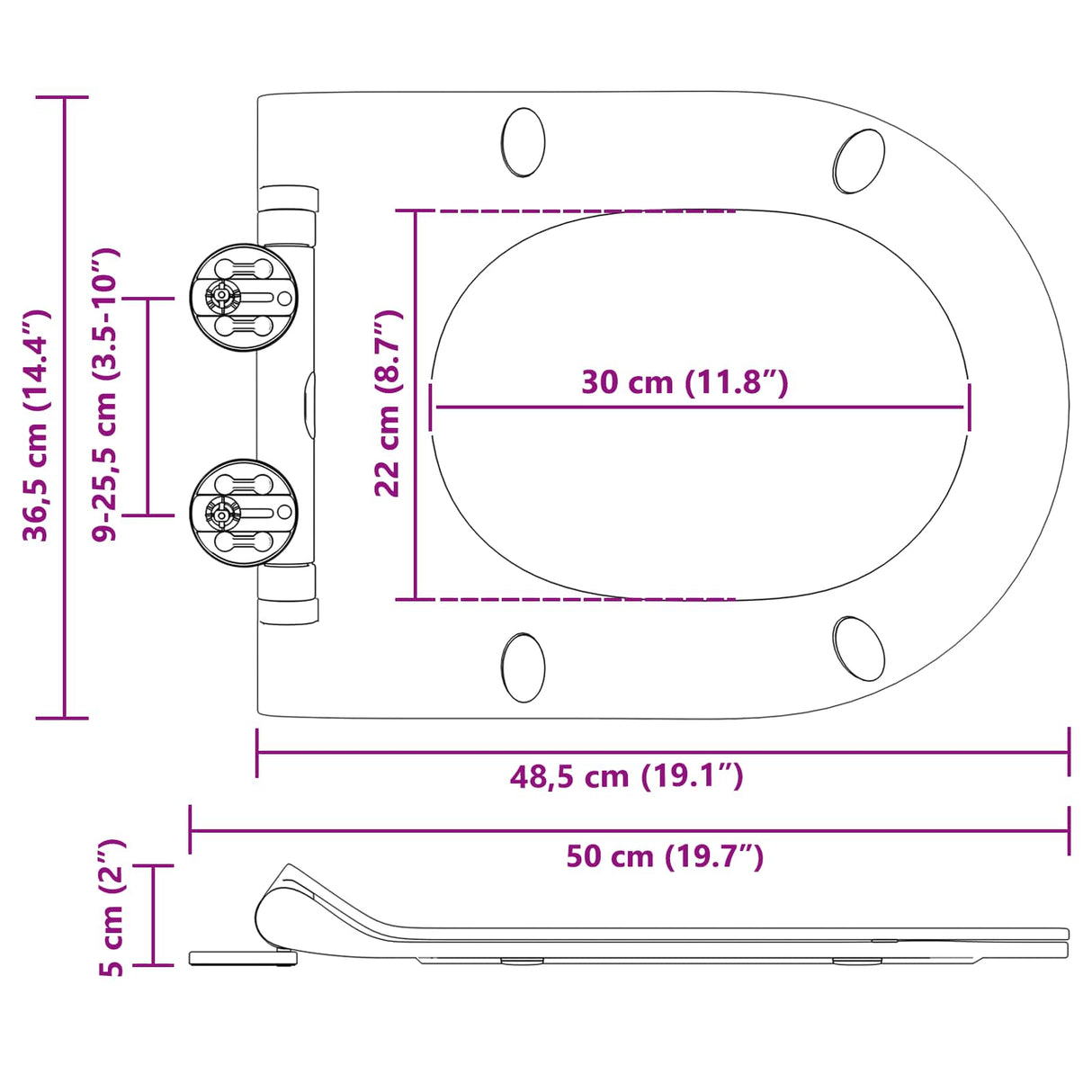 vidaXL Toiletbril Verstelbaar Wit 50 x 36,5 x 5 cm Polypropyleen