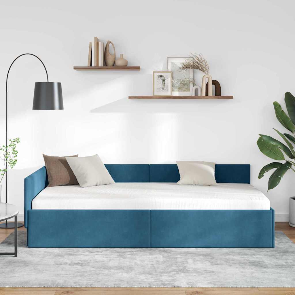 vidaXL Hoek Bed Frame met hoofdeinde Blauw 80 cm x 200 cm Fluweel