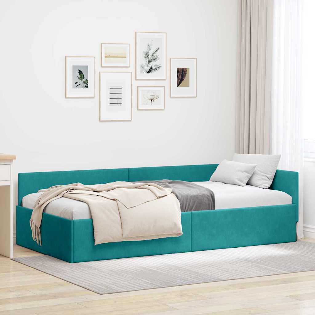 vidaXL Hoek Bed Frame met hoofdeinde Blauw 80 cm x 200 cm Fluweel