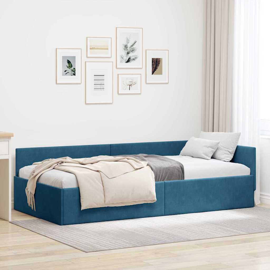 vidaXL Hoek Bed Frame met hoofdeinde Blauw 80 cm x 200 cm Fluweel