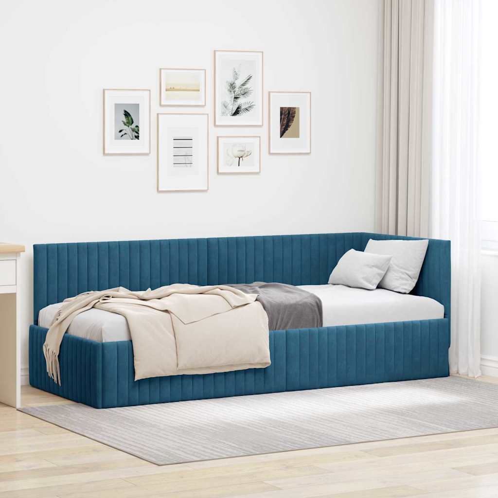 vidaXL Corner Bed Frame with Headboard Blue 80 cm x 200 cm Velvet