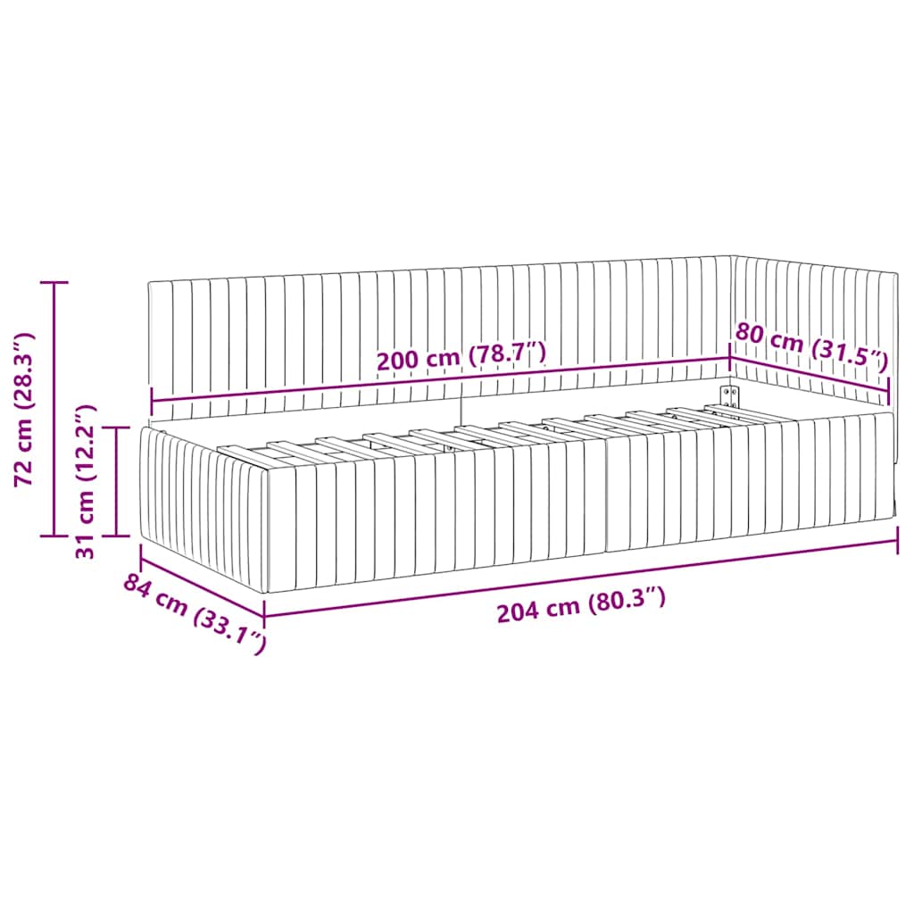 vidaXL Corner Bed Frame with Headboard Blue 80 cm x 200 cm Velvet
