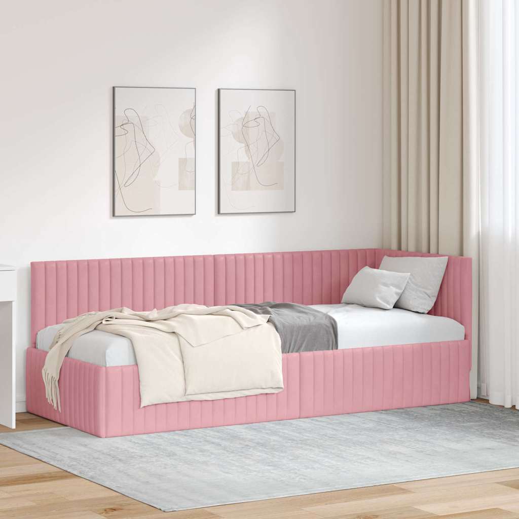 vidaXL Corner Bed Frame with Headboard Blue 80 cm x 200 cm Velvet