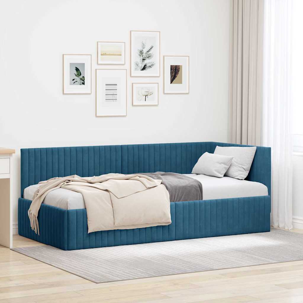 vidaXL Corner Bed Frame with Headboard Blue 80 cm x 200 cm Velvet