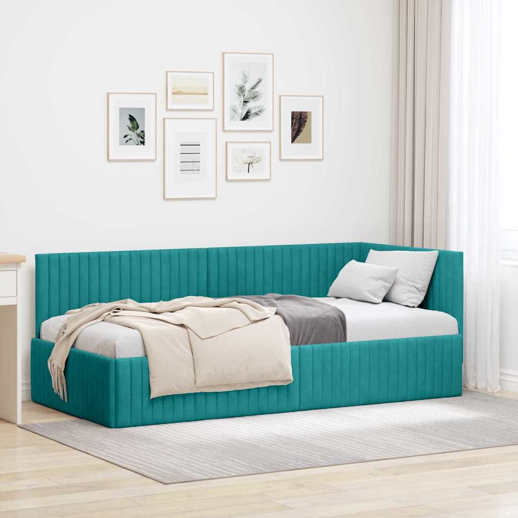 vidaXL Corner Bed Frame with Headboard Blue 80 cm x 200 cm Velvet